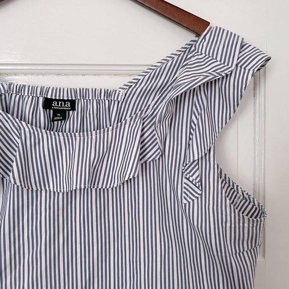 a.n.a blue and white stripped ruffle blouse - Picture 4 of 7
